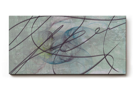 Sinus Art Wandbild 120x80cm Dynamische Linienführung auf grauer Fläche mit Pastelltönen in Blau, Rosa und Grün