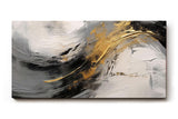 Sinus Art Wandbild 120x80cm Dynamisches Motiv mit geschwungener Bewegung in Schwarz, Weiß und Gold für eindrucksvolle Raumgestaltung