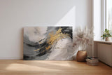 Sinus Art Wandbild 120x80cm Dynamisches Motiv mit geschwungener Bewegung in Schwarz, Weiß und Gold für eindrucksvolle Raumgestaltung