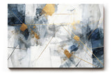Sinus Art Wandbild 120x80cm Elegantes abstraktes Design in Blau, Grau und Weiß mit goldenen Linien für moderne Raumgestaltung