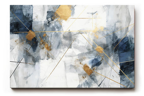 Sinus Art Wandbild 120x80cm Elegantes abstraktes Design in Blau, Grau und Weiß mit goldenen Linien für moderne Raumgestaltung
