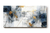 Sinus Art Wandbild 120x80cm Elegantes abstraktes Design in Blau, Grau und Weiß mit goldenen Linien für moderne Raumgestaltung