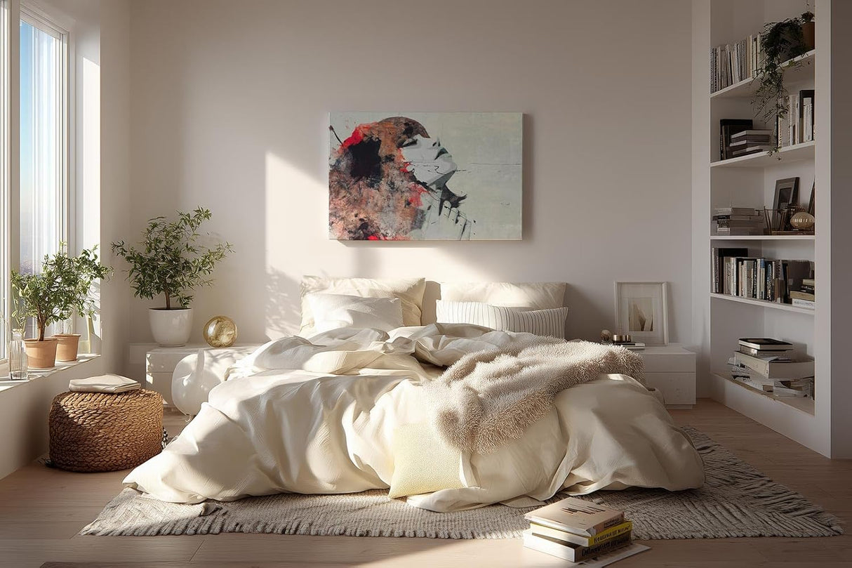 Sinus Art Wandbild 120x80cm Farbenstarkes Porträt einer Frau mit emotionaler Mimik und malerischer Abstraktion