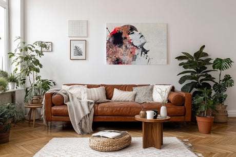 Sinus Art Wandbild 120x80cm Farbenstarkes Porträt einer Frau mit emotionaler Mimik und malerischer Abstraktion