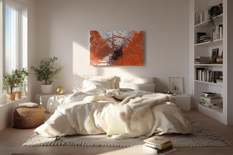 Sinus Art Wandbild 120x80cm Farbexplosion in Orange und Schwarz mit tropfenartigen Elementen und Bewegung