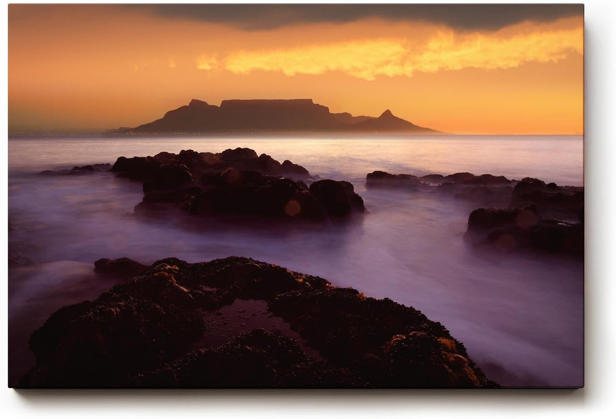 Sinus Art Wandbild 120x80cm Faszinierende Silhouette des Tafelbergs in goldener Abendstimmung
