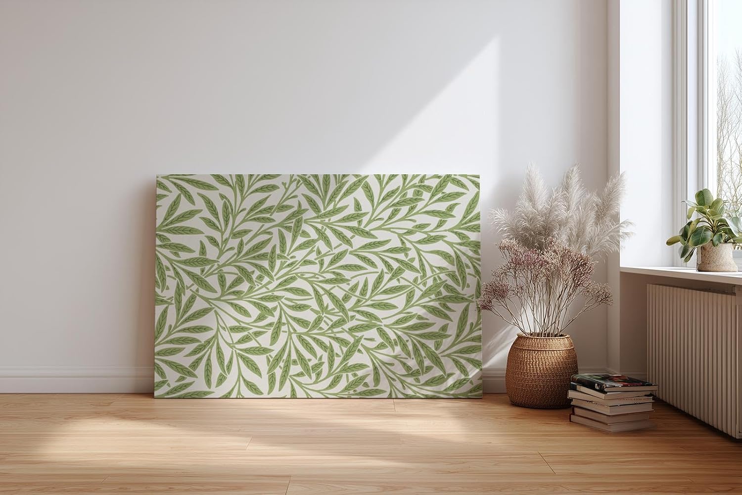 Sinus Art Wandbild 120x80cm Feines Muster aus grünen Blättern auf hellem Grund für natürliche Leichtigkeit