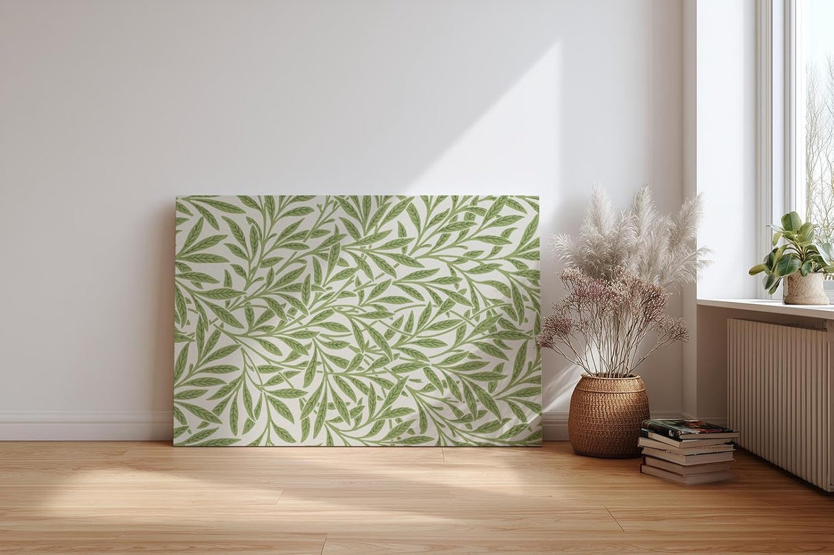 Sinus Art Wandbild 120x80cm Feines Muster aus grünen Blättern auf hellem Grund für natürliche Leichtigkeit