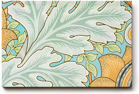Sinus Art Wandbild 120x80cm Florale Jugendstilkomposition mit großen Blättern und gelben Blüten auf pastellblauem Grund