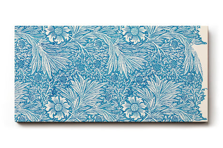 Sinus Art Wandbild 120x80cm Florales Design mit Blüten und Blättern im klassischen Vintage-Stil auf blauem Hintergrund