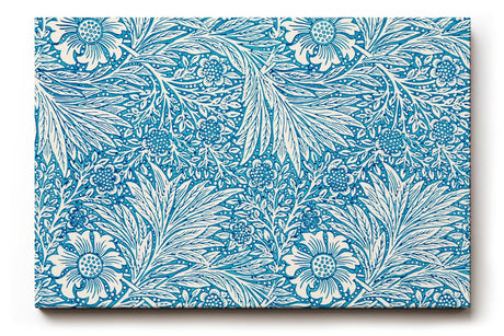 Sinus Art Wandbild 120x80cm Florales Design mit Blüten und Blättern im klassischen Vintage-Stil auf blauem Hintergrund