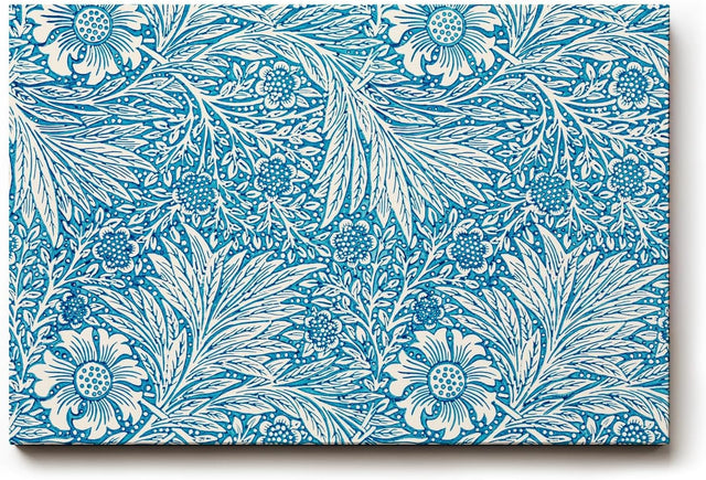 Sinus Art Wandbild 120x80cm Florales Design mit Blüten und Blättern im klassischen Vintage-Stil auf blauem Hintergrund