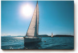 Sinus Art Wandbild 120x80cm Friedvolle Szene eines Segelboots unter blauem Himmel mit strahlendem Sonnenschein