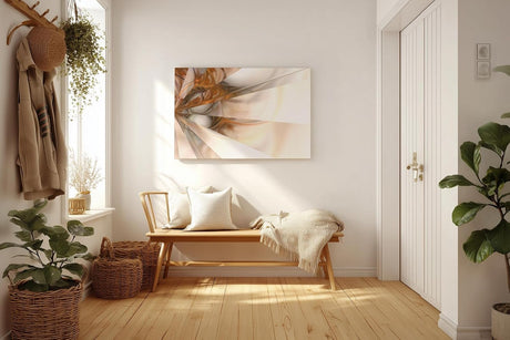 Sinus Art Wandbild 120x80cm Futuristische Lichtstrahlen in Bronze und Cremeweiß – elegant verspielt und optisch raumöffnend