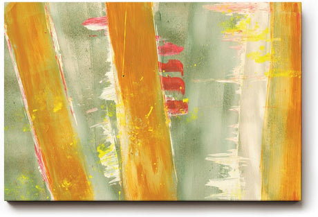 Sinus Art Wandbild 120x80cm Gelb-orange vertikale Pinselstriche auf grünlichem Grund mit leuchtenden Akzenten