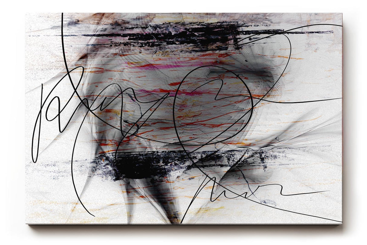 Sinus Art Wandbild 120x80cm Geschwungene schwarze Linien auf weißem Grund mit Farbverläufen und Textur