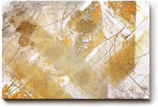 Sinus Art Wandbild 120x80cm Goldfarbene geometrische Formen und Linien auf hellem Hintergrund