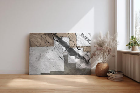 Sinus Art Wandbild 120x80cm Grafische Flächen, Zeitungsausschnitte und abstrakte Linien in moderner Komposition