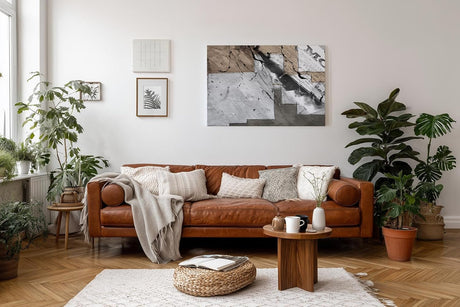 Sinus Art Wandbild 120x80cm Grafische Flächen, Zeitungsausschnitte und abstrakte Linien in moderner Komposition