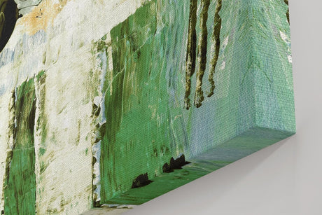 Sinus Art Wandbild 120x80cm Grüne und weiße Pinselstrukturen mit vertikalen Elementen und abstrakten Flächen