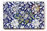Sinus Art Wandbild 120x80cm Historisch inspiriertes Ornamentmuster mit Blüten, Ranken und klassischen Formen auf dunklem Blau