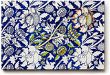 Sinus Art Wandbild 120x80cm Historisch inspiriertes Ornamentmuster mit Blüten, Ranken und klassischen Formen auf dunklem Blau