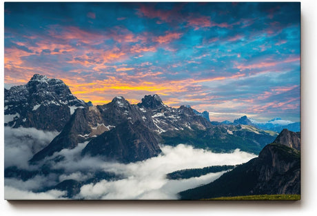 Sinus Art Wandbild 120x80cm Imposantes Alpenmotiv mit schroffen Gipfeln und Wolkenmeer für starke Raumwirkung