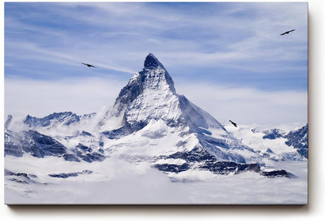 Sinus Art Wandbild 120x80cm Imposantes Matterhorn umgeben von Gletschern und schwebenden Vögeln