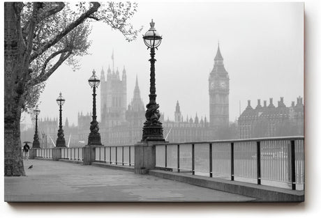 Sinus Art Wandbild 120x80cm Klassische London-Szene mit Laternenreihe und ikonischer Silhouette – elegant und urban