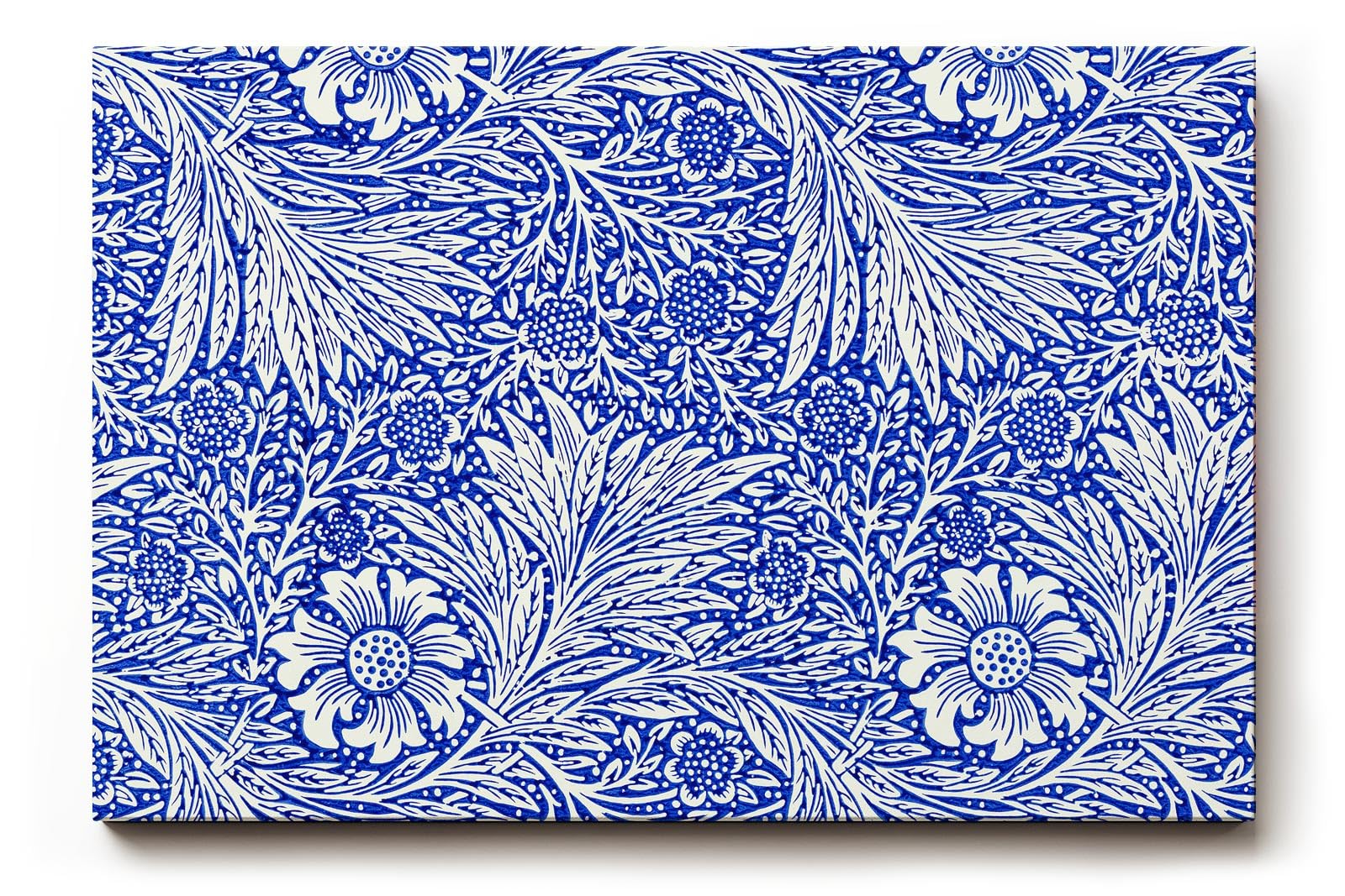 Sinus Art Wandbild 120x80cm Klassisches Blütendekor mit feinen Linien und dichter Musterung auf tiefblauem Grund