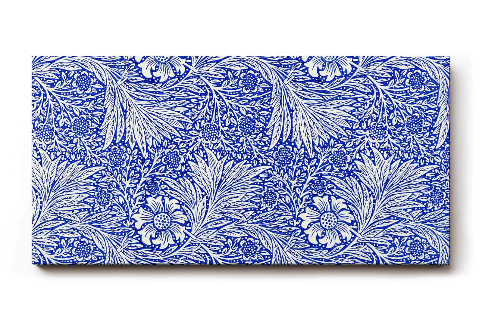 Sinus Art Wandbild 120x80cm Klassisches Blütendekor mit feinen Linien und dichter Musterung auf tiefblauem Grund