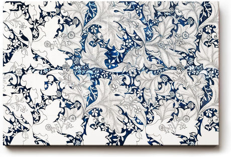 Sinus Art Wandbild 120x80cm Komplexes Blatt- und Rankenmuster in Blau-Weiß mit klarer Linienführung und Tiefe