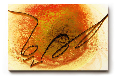 Sinus Art Wandbild 120x80cm Kreisförmige Strukturen in Orange und Gelb mit zentraler schwungvoller schwarzer Linie