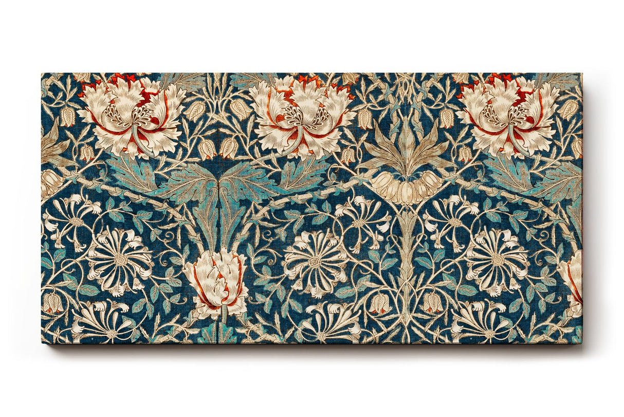 Sinus Art Wandbild 120x80cm Künstlerisch gestaltetes Blütenornament auf türkisblauem Fond mit detailreichen Linien