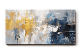 Sinus Art Wandbild 120x80cm Markante abstrakte Farbflächen in Blau, Gold und Weiß erzeugen Tiefe und Ausdruckskraft im Raum