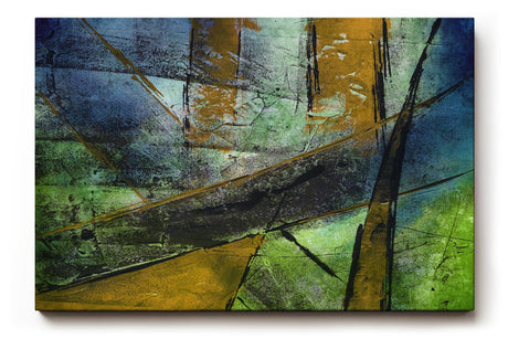 Sinus Art Wandbild 120x80cm Schräge Linien und Flächen in Blau, Grün, Ocker und Schwarz mit Texturwirkung