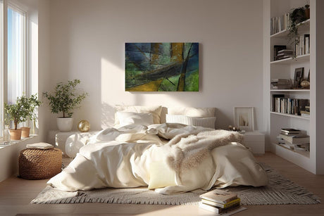 Sinus Art Wandbild 120x80cm Schräge Linien und Flächen in Blau, Grün, Ocker und Schwarz mit Texturwirkung