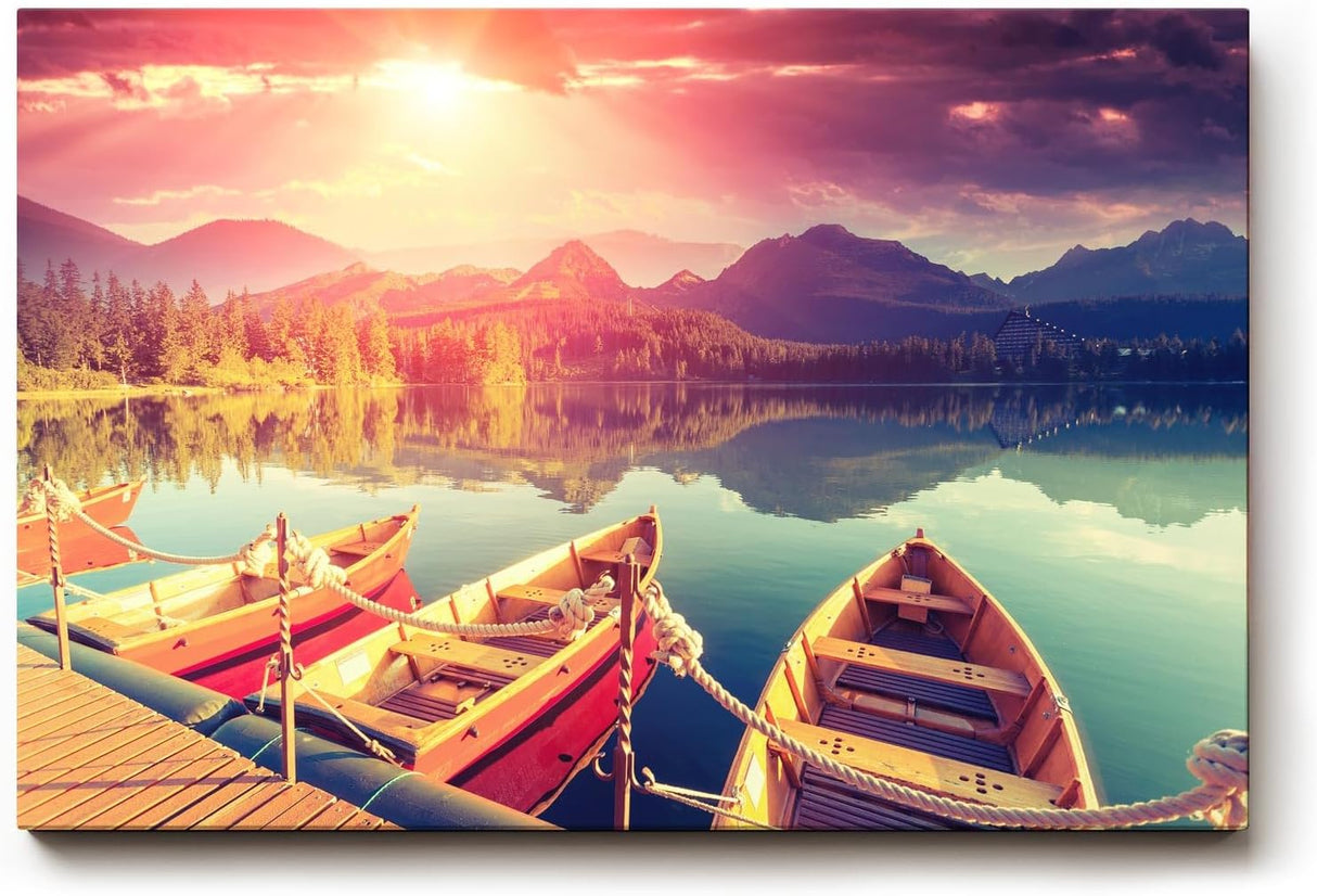 Sinus Art Wandbild 120x80cm Spektakuläre Lichtstimmung mit glühendem Himmel und ruhiger Seeoberfläche schafft eine lebendige Naturkulisse