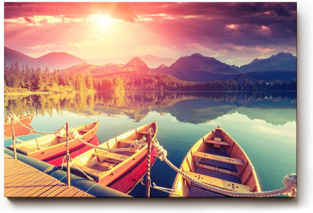 Sinus Art Wandbild 120x80cm Spektakuläre Lichtstimmung mit glühendem Himmel und ruhiger Seeoberfläche schafft eine lebendige Naturkulisse