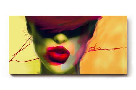 Sinus Art Wandbild 120x80cm Starke Frauenfigur mit roten Lippen und abstrakter Farbgestaltung im Neonstil