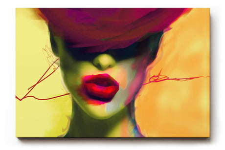 Sinus Art Wandbild 120x80cm Starke Frauenfigur mit roten Lippen und abstrakter Farbgestaltung im Neonstil
