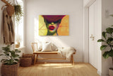 Sinus Art Wandbild 120x80cm Starke Frauenfigur mit roten Lippen und abstrakter Farbgestaltung im Neonstil