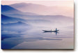 Sinus Art Wandbild 120x80cm Stilles Wasser, Fischerboot und pastellfarbene Hügel – harmonisch, leicht und beruhigend
