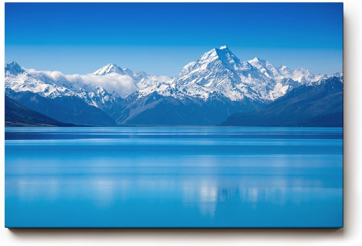 Sinus Art Wandbild 120x80cm Stimmungsvolle Alpenlandschaft mit ruhiger Wasserfläche und majestätischen Gipfeln