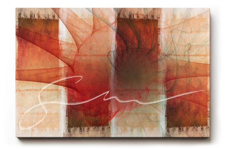 Sinus Art Wandbild 120x80cm Strahlenförmige Elemente in Rot und Weiß mit dynamischer Linie auf gemustertem Hintergrund