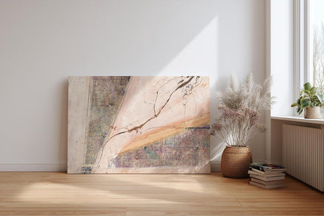 Sinus Art Wandbild 120x80cm Textcollage mit sanftem Verlauf in Beige, Rosa und zarten Lila-Tönen