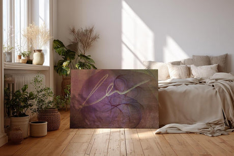 Sinus Art Wandbild 120x80cm Verschlungene Linien und violette Flächen auf texturierter brauner Basis