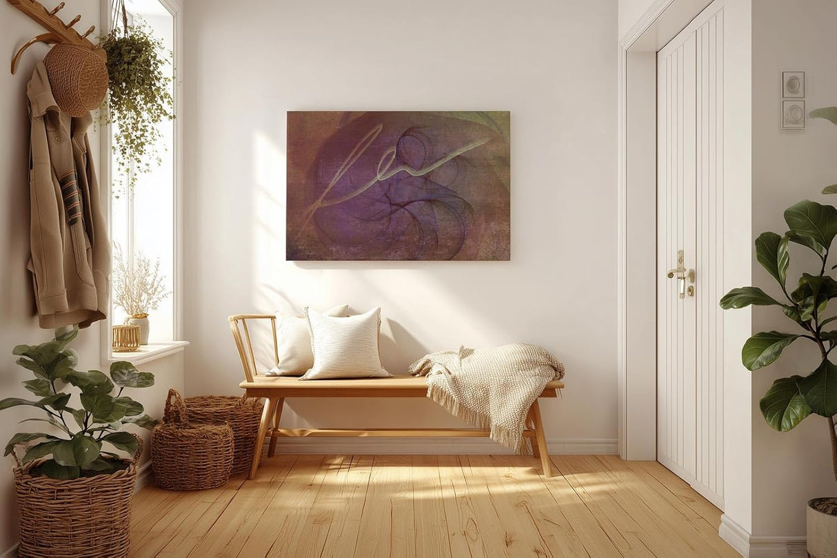 Sinus Art Wandbild 120x80cm Verschlungene Linien und violette Flächen auf texturierter brauner Basis