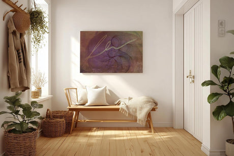 Sinus Art Wandbild 120x80cm Verschlungene Linien und violette Flächen auf texturierter brauner Basis