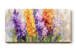 Sinus Art Wandbild 120x80cm Vielfarbige Blütengruppen in Lila Orange Weiß und Gelb – lebendig und künstlerisch interpretiert